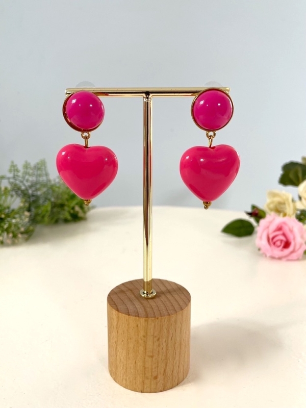 Pendientes corazón fucsia