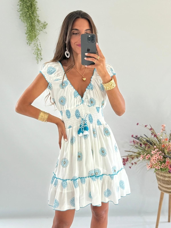 Vestido Camila blanco y azul